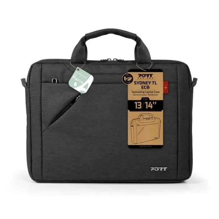 PORT DESIGNS Sacoche pour ordinateur portable 13/14 pouces ECO SYDNEY Noir - Compartiment rembourré, poches de rangement, bandoulière réglable, matériaux recyclés PORT DESIGNS Sacoche pour ordinateur portable 13/14 pouces ECO SYDNEY Noir - Compartiment rembourré, poches de rangement, bandoulière réglable, matériaux recyclés