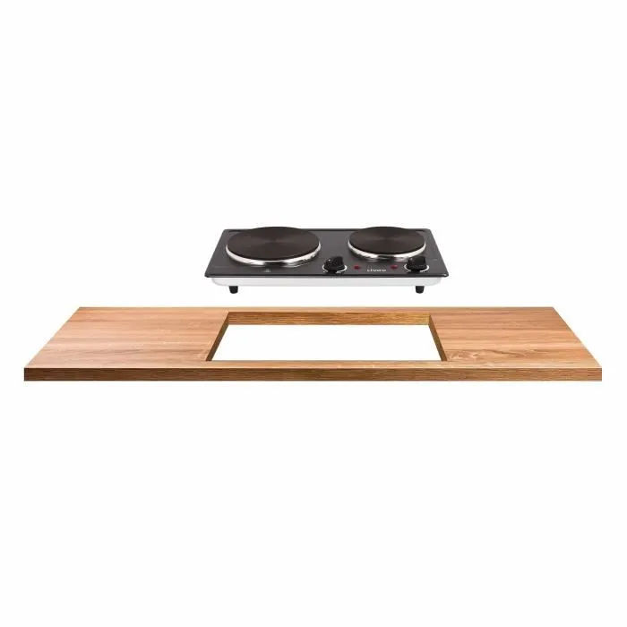 Livoo DOC168N - Plaque de cuisson électrique double encastrable, 2 foyers (15.5 et 18.5 cm), commandes frontales, 2500W, dimensions 45.5 x 26.5 cm