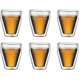 Bodum - Set de 6 verres à double paroi Titlis - 0.25 L (25 cl) - Verre borosilicate transparent - Isolation thermique pour café, thé et cocktails - Lavable au lave-vaisselle