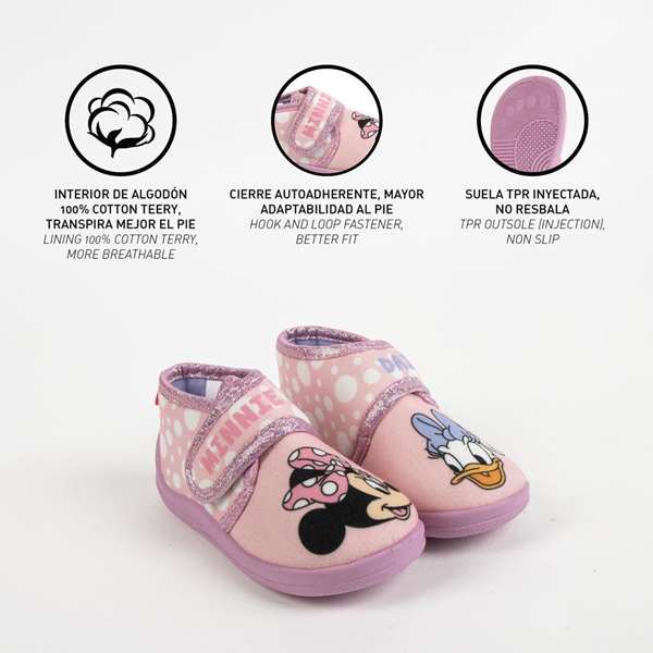 Cerdá - Zapatillas T027 - Chaussons d'intérieur mi-bottines motif Minnie - Taille 27 - Rose