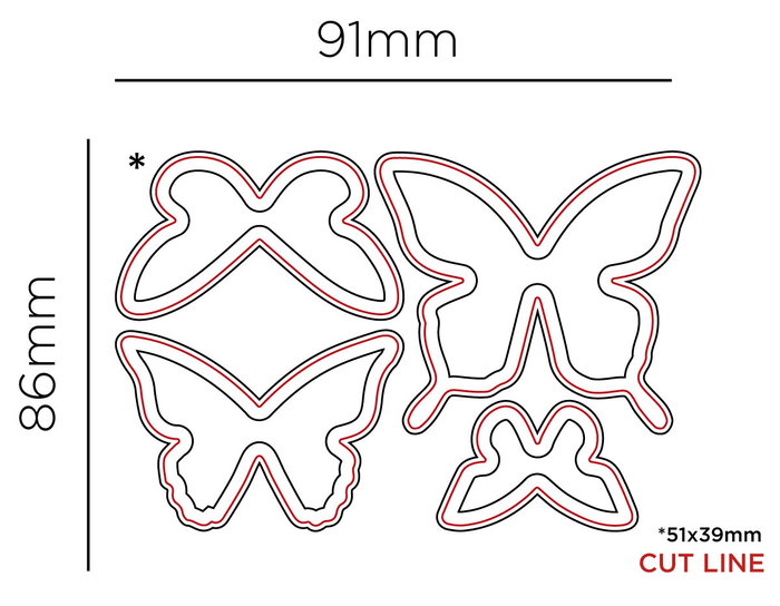 Misskuty Lot de 4 emporte-pièces fins ZAG papillons de base