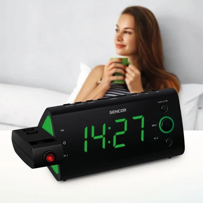 Sencor SRC 330 GN - Radio-réveil Noir avec Projection