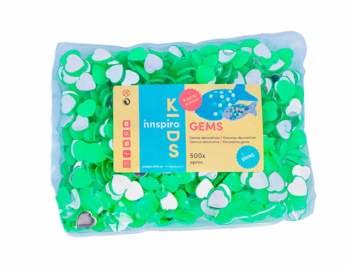 Innspiro Gemmes décoratives acryliques cœur vert fluor 14x14mm 500u. approx. 