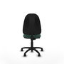 Chaise de bureau Algarra avec mécanisme de contact permanent de base, rembourrée de tissu vert bouteille. Équipée d'une base en polyamide noir, sans accoudoirs et de roulettes en nylon de 50 mm.