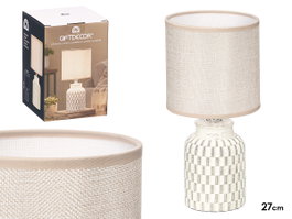 Giftdecor Lampe de Table Cylindrique Rayures Gris 13x20x13cm Céramique Métal Plastique (Set de 12)