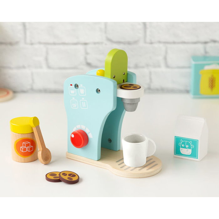 KioKids Cafetière en bois bleue avec accessoires KioKids Cafetière en bois bleue avec accessoires