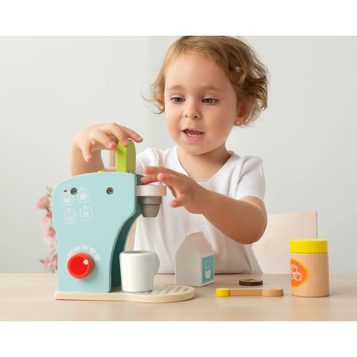 KioKids Cafetière en bois bleue avec accessoires KioKids Cafetière en bois bleue avec accessoires