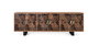 GINER Y COLOMER Buffet 6 portes en bois massif d'acacia couleur naturel et noir avec pattes métal - 220 x 74 x 42 cm