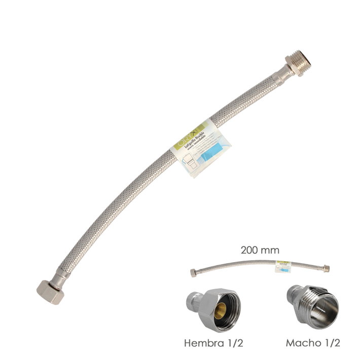 ORYX Lot de 2 flexibles en acier inoxydable M-1/2-H-1/2 200 mm ORYX Lot de 2 flexibles en acier inoxydable M-1/2-H-1/2 200 mm