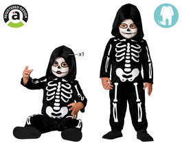 Déguisement Classique Squelette avec Capuche pour Bébé Unisex 12-24 Mois - Noir et Blanc - Halloween