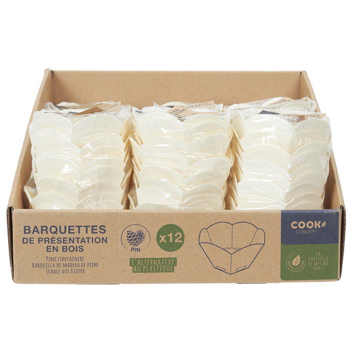 Cook Concept Lot de 12 barquitas de présentation hexagonales en bois de pin Cook Concept Lot de 12 barquitas de présentation hexagonales en bois de pin