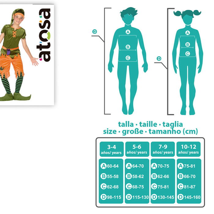 Déguisement Lutin Enfant Garçon 6 Pièces Orange Vert 3-4 Ans Thème Fantasy pour Carnaval et Fête Costumée - Polyester