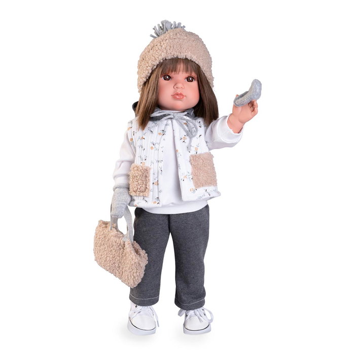 Muñecas Antonio Juan - Poupée Bella Collection Urbaine avec Chaleco, Bonnet, Pull, Pantalon, Sac et Chaussons - Modèle 28329 - Pour Enfants +3 Ans