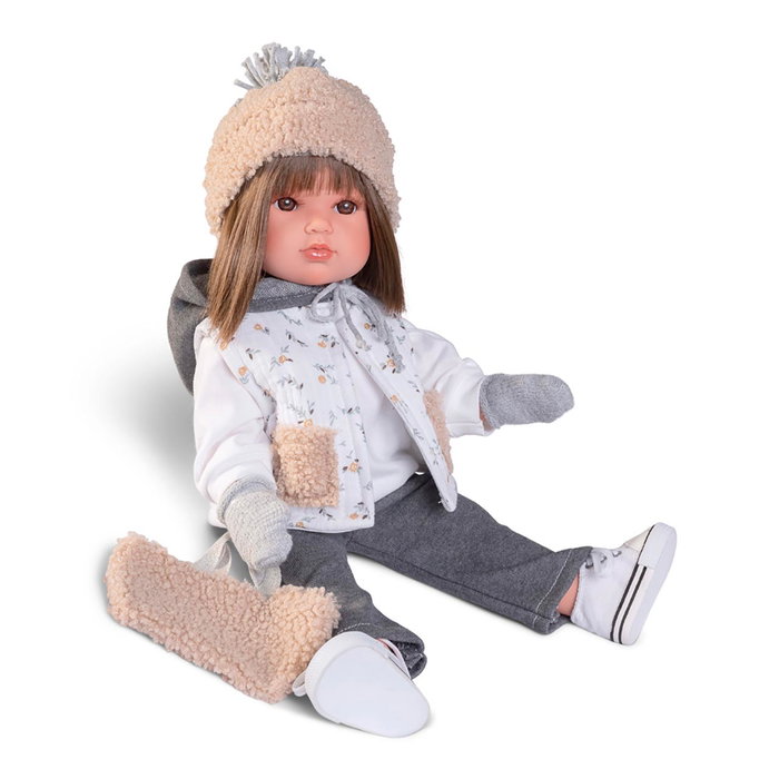 Muñecas Antonio Juan - Poupée Bella Collection Urbaine avec Chaleco, Bonnet, Pull, Pantalon, Sac et Chaussons - Modèle 28329 - Pour Enfants +3 Ans