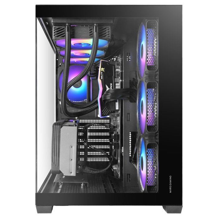 Mars Gaming MCV5 Boîtier PC ATX Midi Tower avec Vitre Trempée Panoramique ARGB Noire, 4 Ventilateurs ARGB, USB-C, Refroidissement 360mm