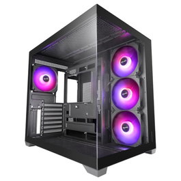 Mars Gaming MCV5 Boîtier PC ATX Midi Tower avec Vitre Trempée Panoramique ARGB Noire, 4 Ventilateurs ARGB, USB-C, Refroidissement 360mm