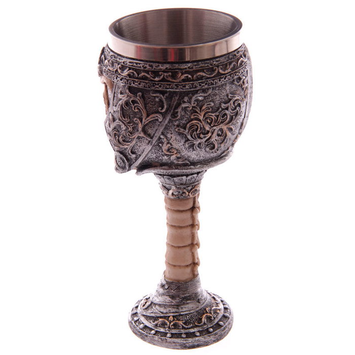 PUCKATOR Copa Craneo Guerrero Gotico, Coupe-Crâne Gothique Guerrier, 18 cm x 7.5 cm, Résine et Acier Inoxydable