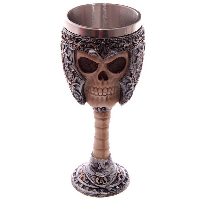PUCKATOR Copa Craneo Guerrero Gotico, Coupe-Crâne Gothique Guerrier, 18 cm x 7.5 cm, Résine et Acier Inoxydable