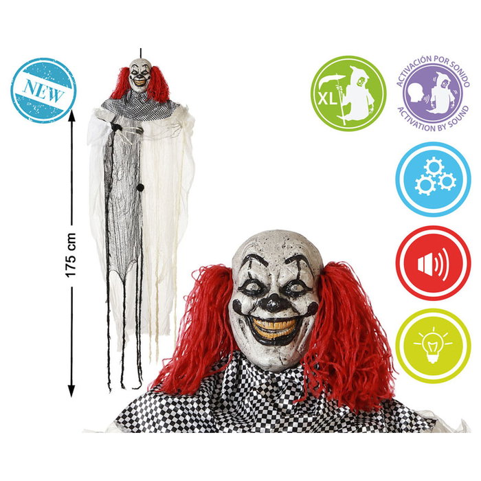 BigBuy Home Décoration d'Halloween Clown 175 cm avec lumière, son et mouvement