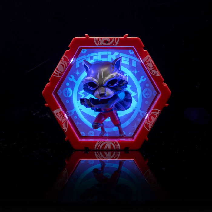 WOW! POD - Figurine LED Rocket Raccoon Marvel avec éclairage UV et autocollants, collectionnable et connectable