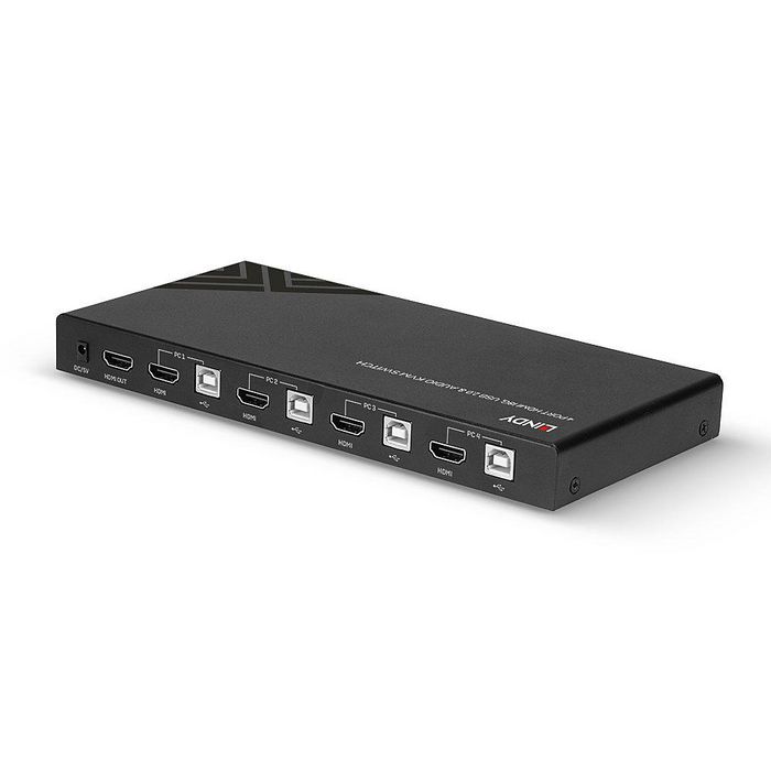 Lindy Commutateur KVM HDMI 4 Ports 4K60 Hz avec USB 2.0, Audio et HDR - Contrôle 4 PC depuis un clavier, une souris et un écran Lindy Commutateur KVM HDMI 4 Ports 4K60 Hz avec USB 2.0, Audio et HDR - Contrôle 4 PC depuis un clavier, une souris et un écran