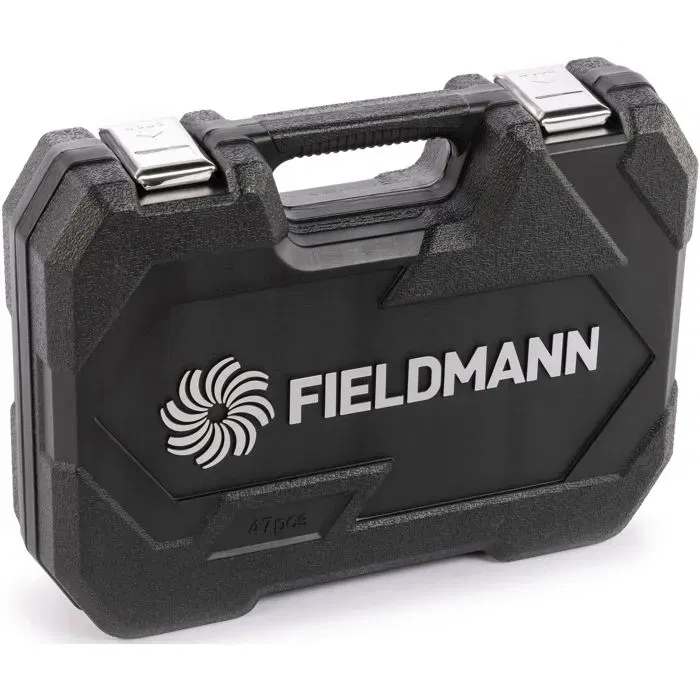 Fieldmann FDG 5023-47R - Jeu de clés à douille de 47 pièces avec cliquet 3/8, douilles, marteau, mètre ruban, cutter et pinces, mallette en plastique dur