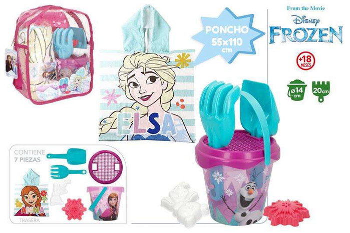 Color Baby Set Mochila Cubo Playa Frozen avec 7 Accessoires et Poncho Color Baby Set Mochila Cubo Playa Frozen avec 7 Accessoires et Poncho