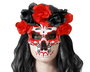 Masque de crâne Calavera rouge et noir avec fleurs pour Jour des morts