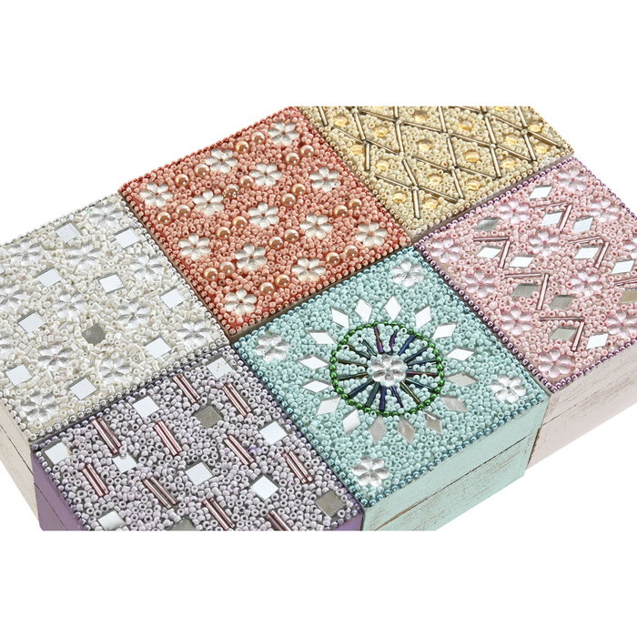 Boîte à bijoux Home ESPRIT Multicouleur Rose Lila Bois de manguier 10 X 10 X 6,6 cm (2 Pièces) (6 Unités)