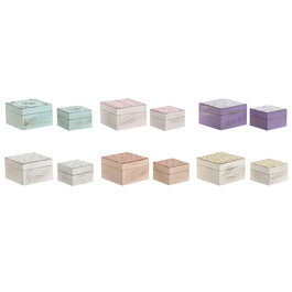 Boîte à bijoux Home ESPRIT Multicouleur Rose Lila Bois de manguier 10 X 10 X 6,6 cm (2 Pièces) (6 Unités)