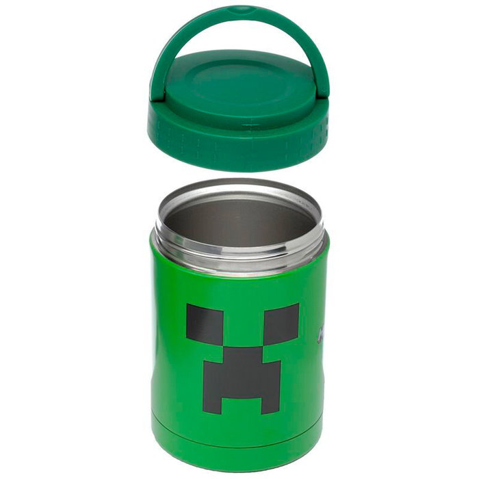 PUCKATOR Gamelle thermique portable 500ml Minecraft Creeper double paroi en acier inoxydable pour aliments chauds et froids avec anse