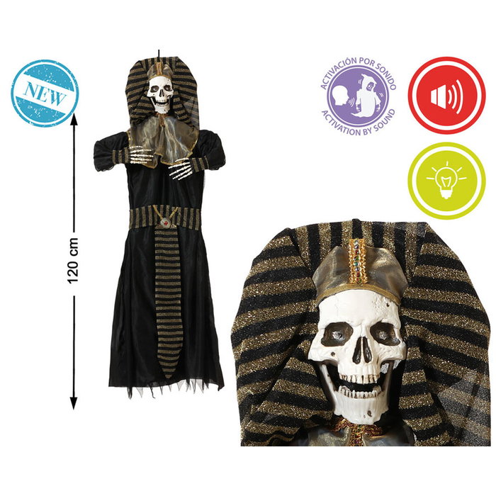 BigBuy Home Décoration d'Halloween Pharaon Squelette 130 x 100 cm avec lumière et son