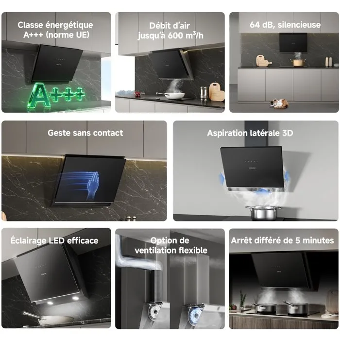 Dreame Z6000 Hotte inclinée de cuisine - 60 cm - noir
