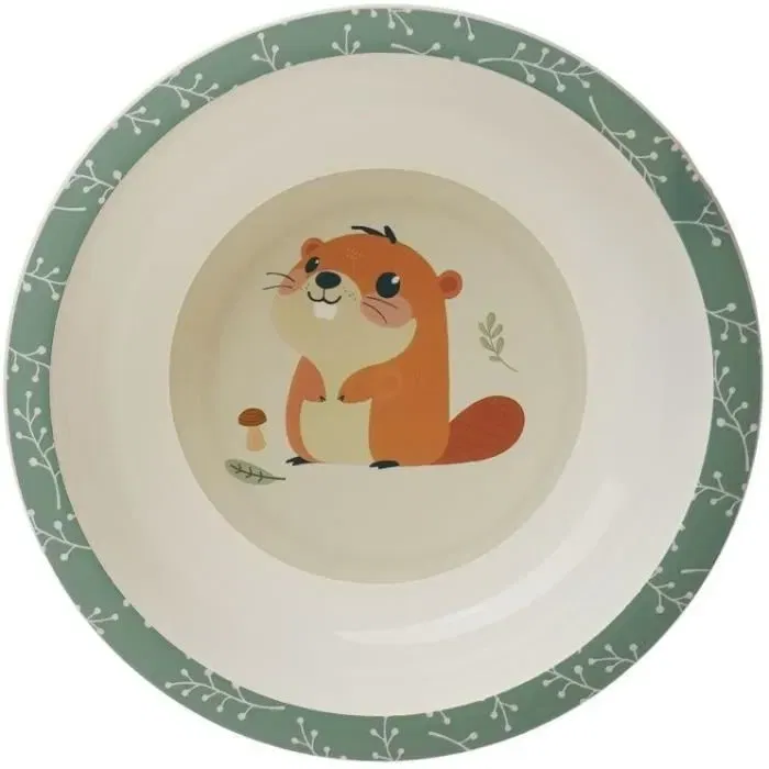 Thermobaby Coffret Repas Bébé Castor - Assiette, Bol et Gobelet Compatibles Micro-Ondes et Lave-Vaisselle, Sans BPA, Design Ludique pour Premiers Repas