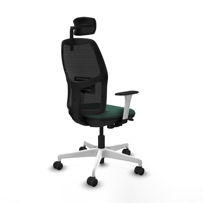 Chaise Alfera Synchrone/Traslack Maille/tissu Vert foncé Maille Noir Structure polyamide blanc Accoudoirs noirs et blancs Appui-tête 2D Roulettes 65mm nylon