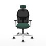 Chaise Alfera Synchrone/Traslack Maille/tissu Vert foncé Maille Noir Structure polyamide blanc Accoudoirs noirs et blancs Appui-tête 2D Roulettes 65mm nylon