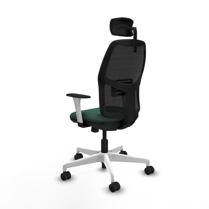 Chaise Alfera Synchrone/Traslack Maille/tissu Vert foncé Maille Noir Structure polyamide blanc Accoudoirs noirs et blancs Appui-tête 2D Roulettes 65mm nylon
