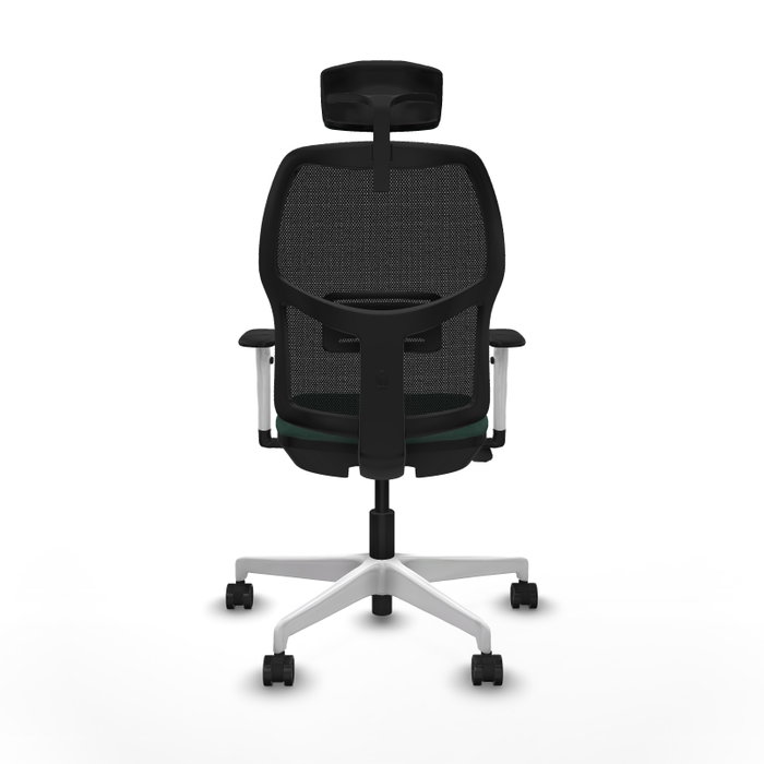 Chaise Alfera Synchrone/Traslack Maille/tissu Vert foncé Maille Noir Structure polyamide blanc Accoudoirs noirs et blancs Appui-tête 2D Roulettes 65mm nylon