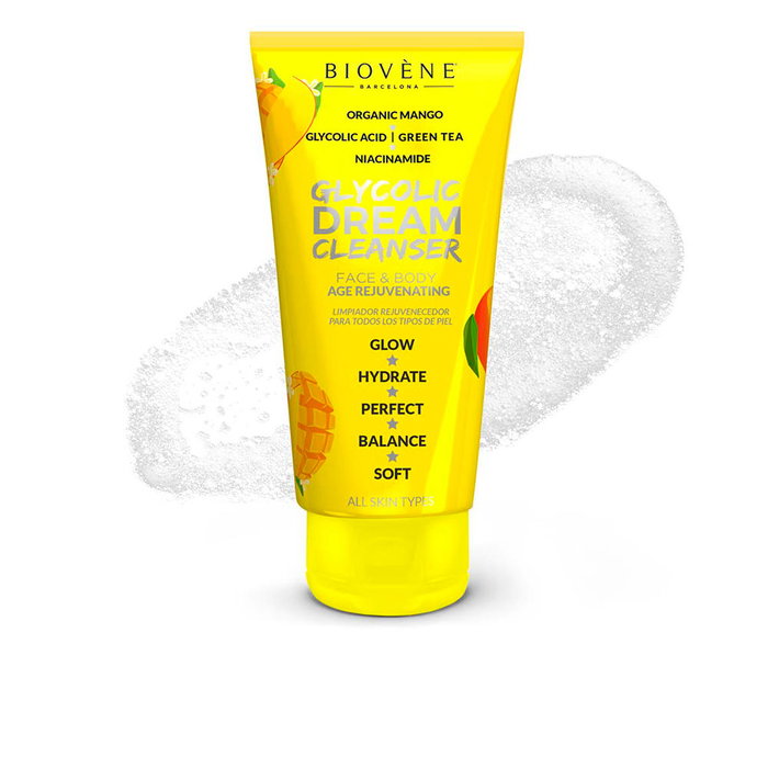 Biovène Nettoyant Visage & Corps Glycolic Dream Cleanser 200 ml - Exfoliant à l'Acide Glycolique et Mangue Bio - Rajeunissant, Hydratant, Pour Tous Types de Peau Biovène Nettoyant Visage & Corps Glycolic Dream Cleanser 200 ml - Exfoliant à l'Acide Glycolique et Mangue Bio - Rajeunissant, Hydratant, Pour Tous Types de Peau