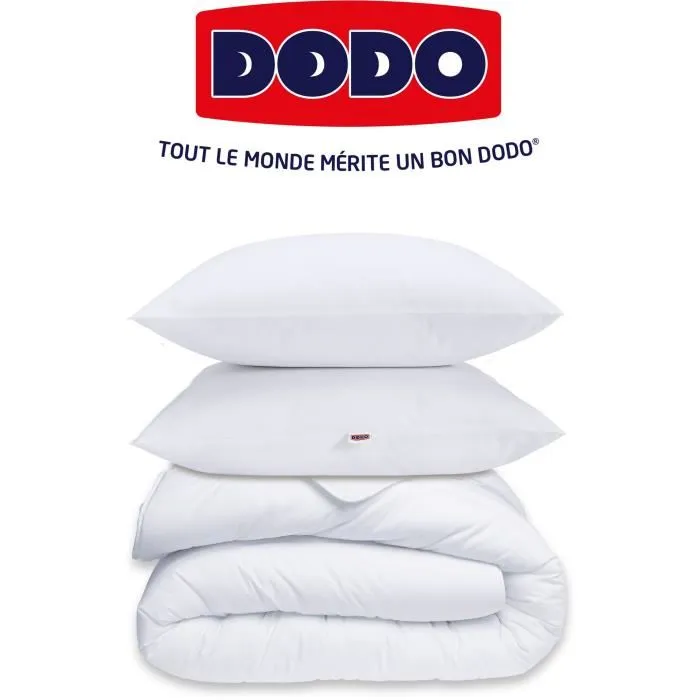 DODO - Pack de literie couette 220x240 cm, 2 oreillers 60x60 cm et 2 protège-oreillers - Garnissage 100% polyester 350g/m² - Blanc