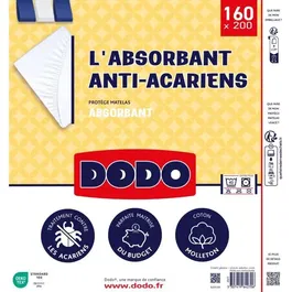 Dodo Protège-matelas absorbant en coton 160 x 200 cm Anti-acariens - Lavable 40°C