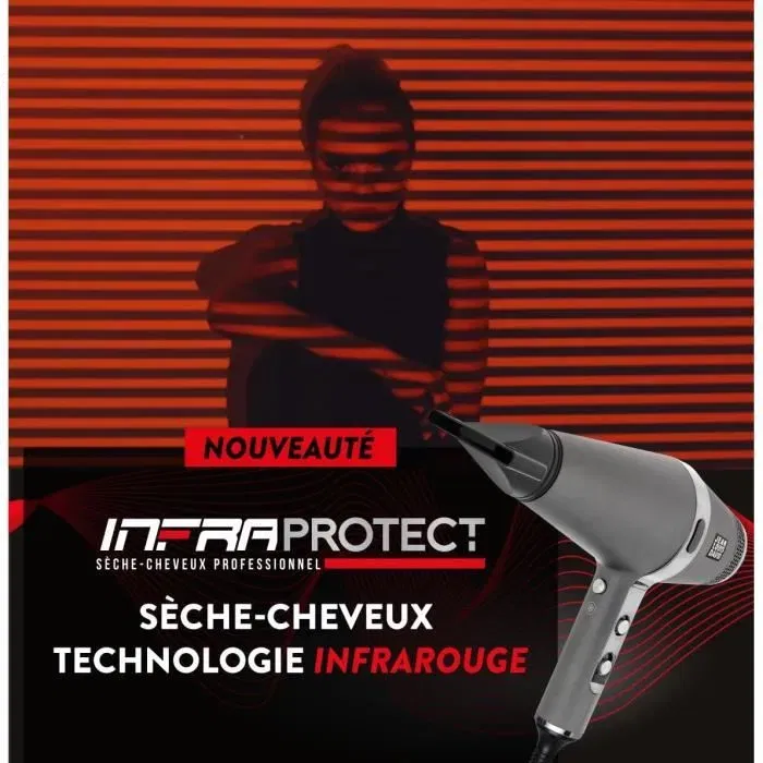 Jean Louis David - Sèche-Cheveux Professionnel 2200W avec Moteur AC, Technologie Infrarouge Protectrice, 3 Températures / 2 Vitesses, Concentrateur et Diffuseur, Garantie 2 Ans