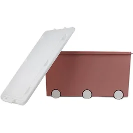 PLAYBOX Coffre de rangement Maxi avec roulettes, Thermobaby, grand coffre pour jouets, peluches, livres et rangement des chambres d'enfant - Rose