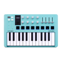 Arturia Minilab 3 Aquamarine - Contrôleur MIDI USB compact avec 16 pads RGB, 8 encodeurs, 4 curseurs, écran et connectivité MIDI USB-C & DIN 5 broches