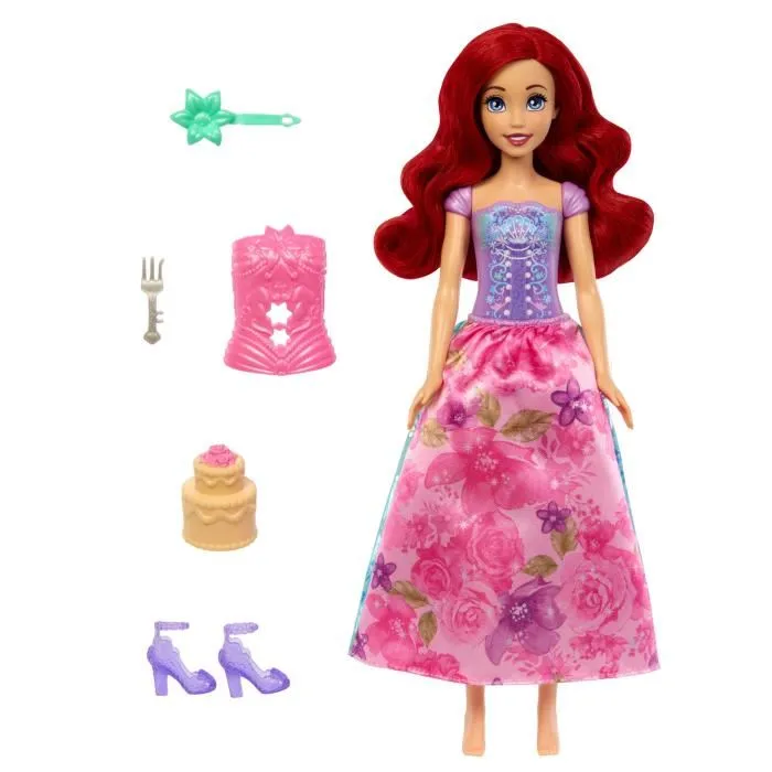 Disney Princess Poupée Spin & Reveal Ariel Mattel - Poupée La Petite Sirène avec 11 Surprises, Jupon Réversible et 5 Accessoires