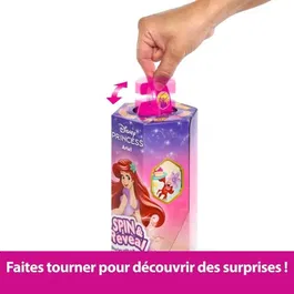 Disney Princess Poupée Spin & Reveal Ariel Mattel - Poupée La Petite Sirène avec 11 Surprises, Jupon Réversible et 5 Accessoires
