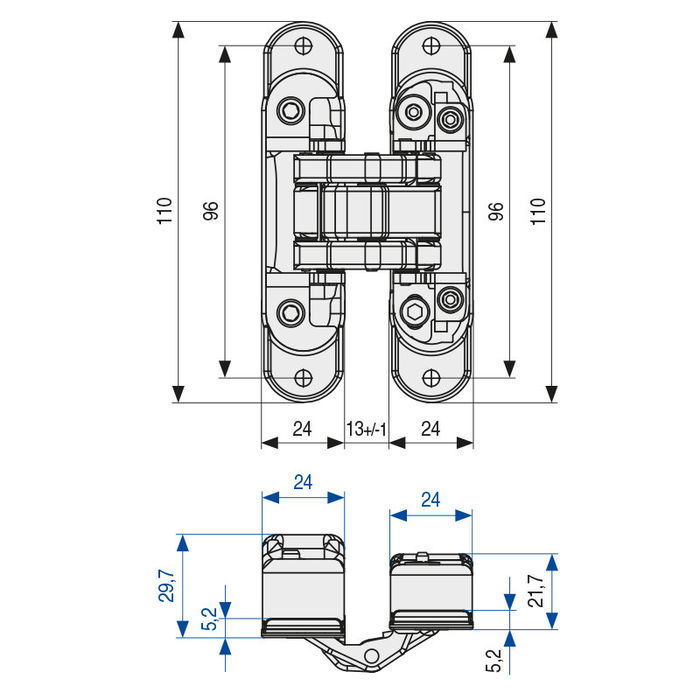 Koblenz Bisagra Invisible Atomika Slim K-8060 Zamak et Fer Níquel Satinado 60 kg 180º