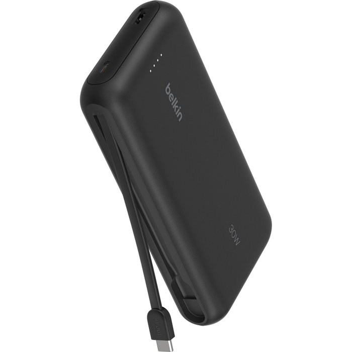 Belkin Batterie externe portable 20000 mAh 30W avec câble USB-C intégré - Noir