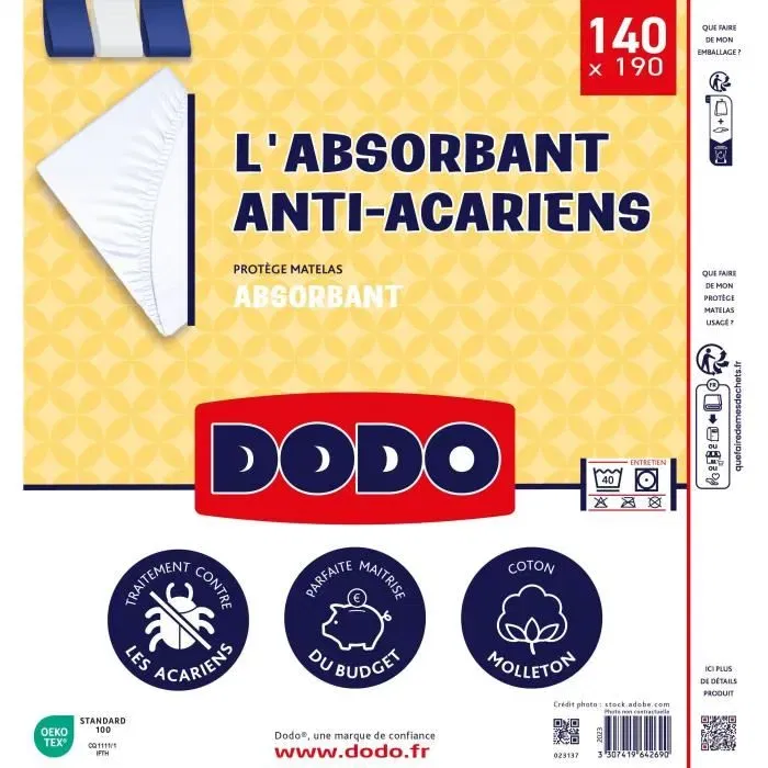 Dodo Housse de Matelas Absorbante 140x190 cm en Coton Anti-Acariens - Protection Lavable Dodo Housse de Matelas Absorbante 140x190 cm en Coton Anti-Acariens - Protection Lavable