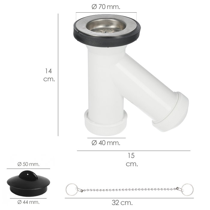 ABRISA Siphon avec grille, valve et bouchon pour lavabo 1-1/2 pulg. (Ø 40 mm)